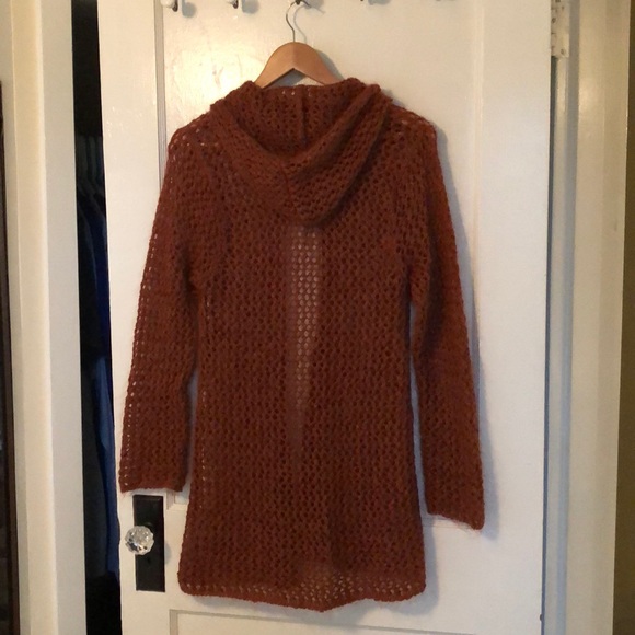 Rust Colored Hooded Mid-length Cardigan Sweater - Picture 2 of 5